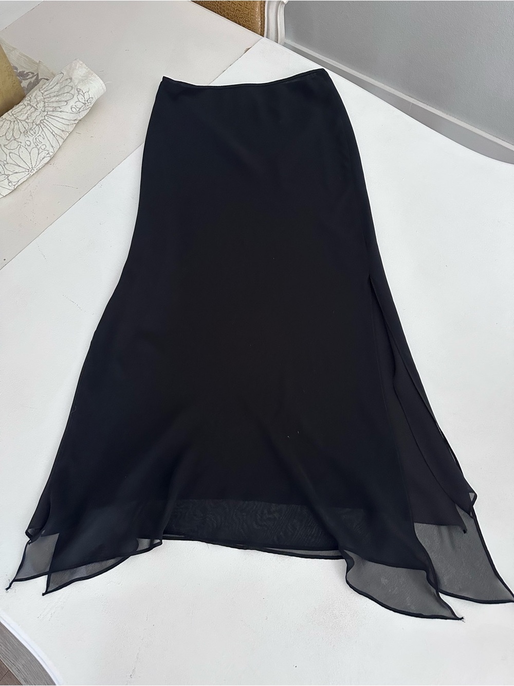 Vintage pookie&Sebastian Black Chiffon Midi Skirt Side Slits Minimalist 90s/Y2K